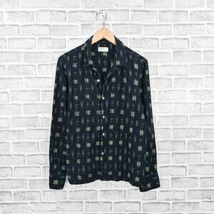 Universal Works Men's Long Sleeve Button up Shirt Black Green print sz Small